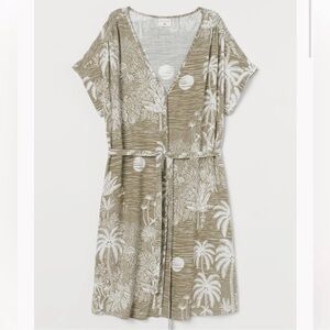 H&M Desmond and Dempsey Women's Green Linen Blend Tropical Print Mini Dress‎ XS